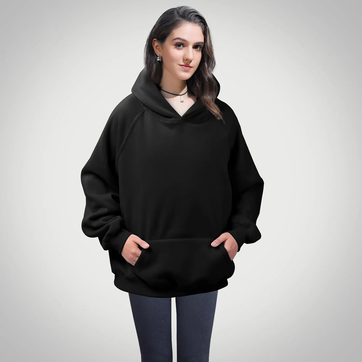 Unisex Basic Loose Hoodie Sweatshirt Long Sleeve Pocket Drop Shoulder Pullovers