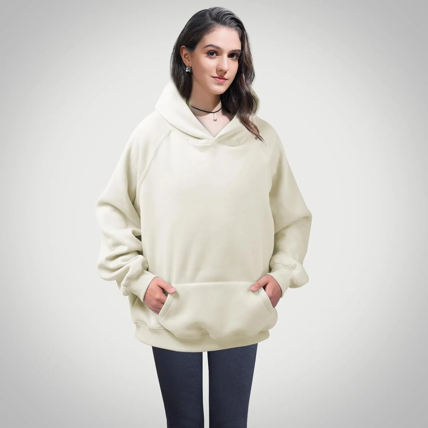 Unisex Basic Loose Hoodie Sweatshirt Long Sleeve Pocket Drop Shoulder Pullovers