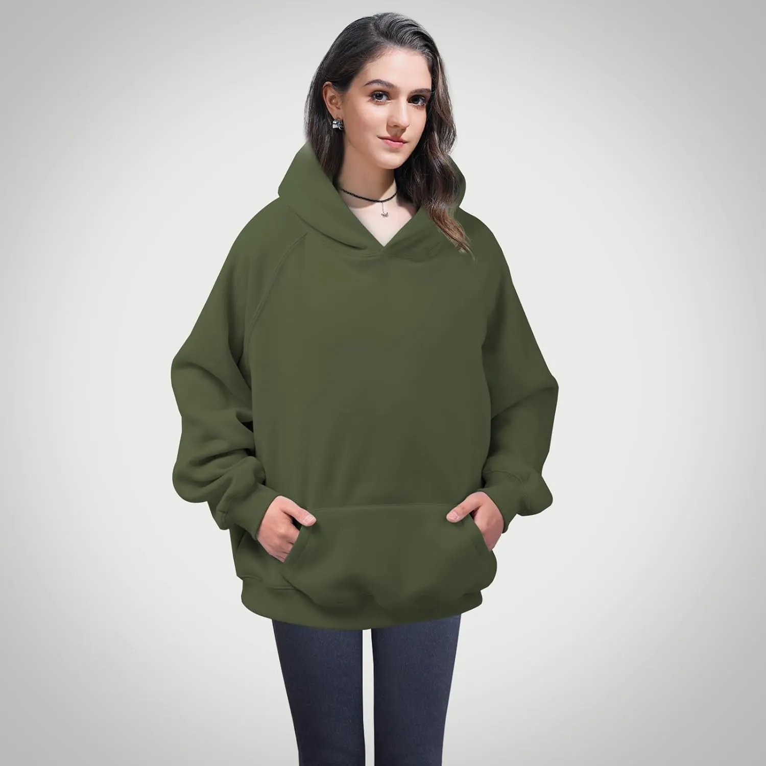 Unisex Basic Loose Hoodie Sweatshirt Long Sleeve Pocket Drop Shoulder Pullovers