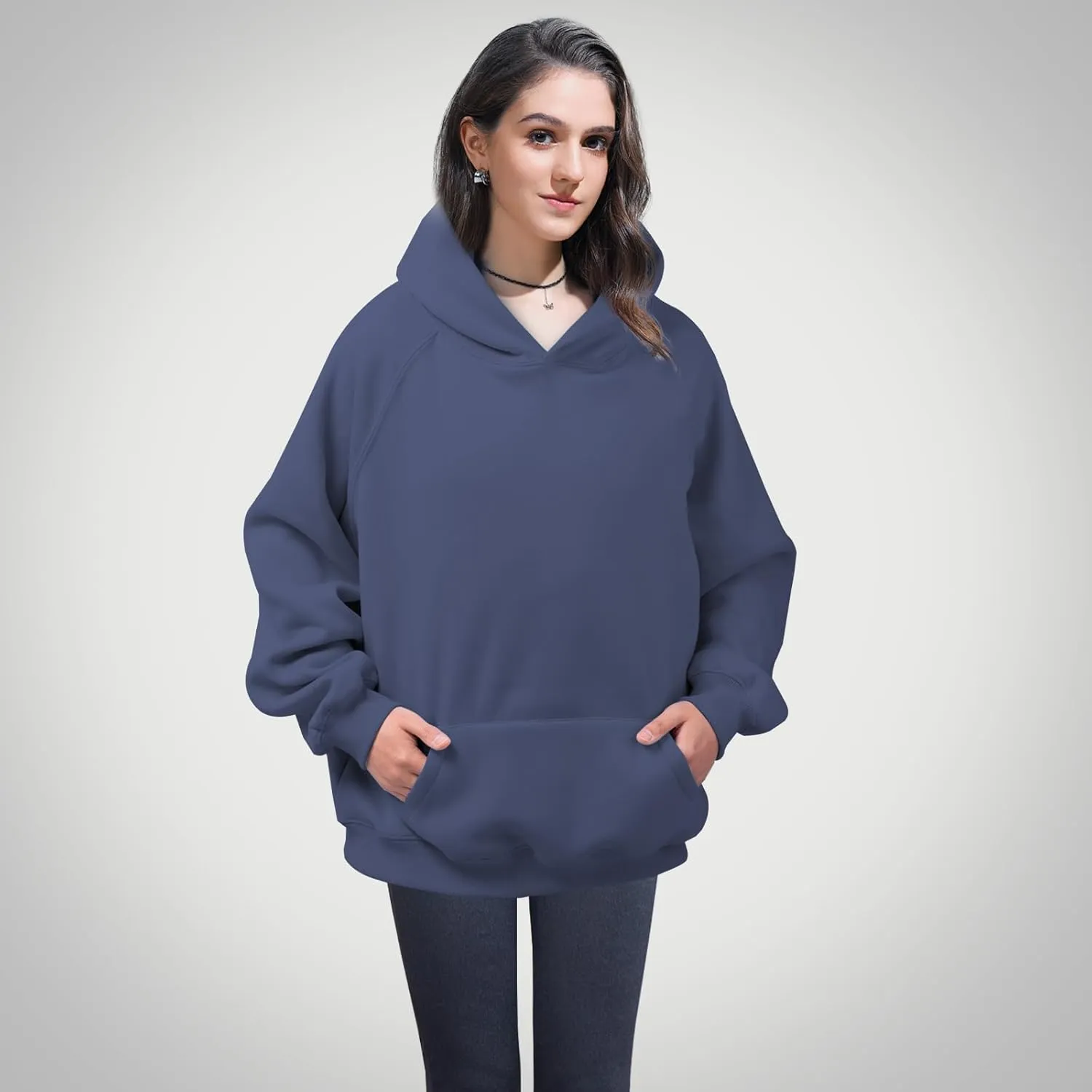Unisex Basic Loose Hoodie Sweatshirt Long Sleeve Pocket Drop Shoulder Pullovers