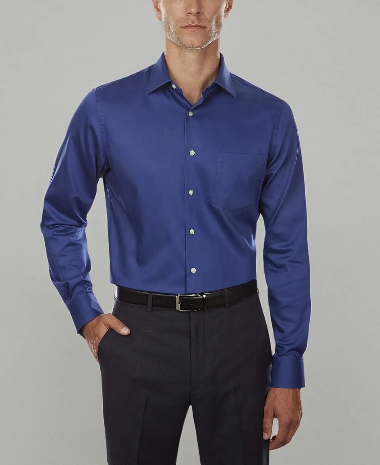 Van Heusen Men's Dress Shirts Fitted Lux Sateen Stretch Solid Spread Collar