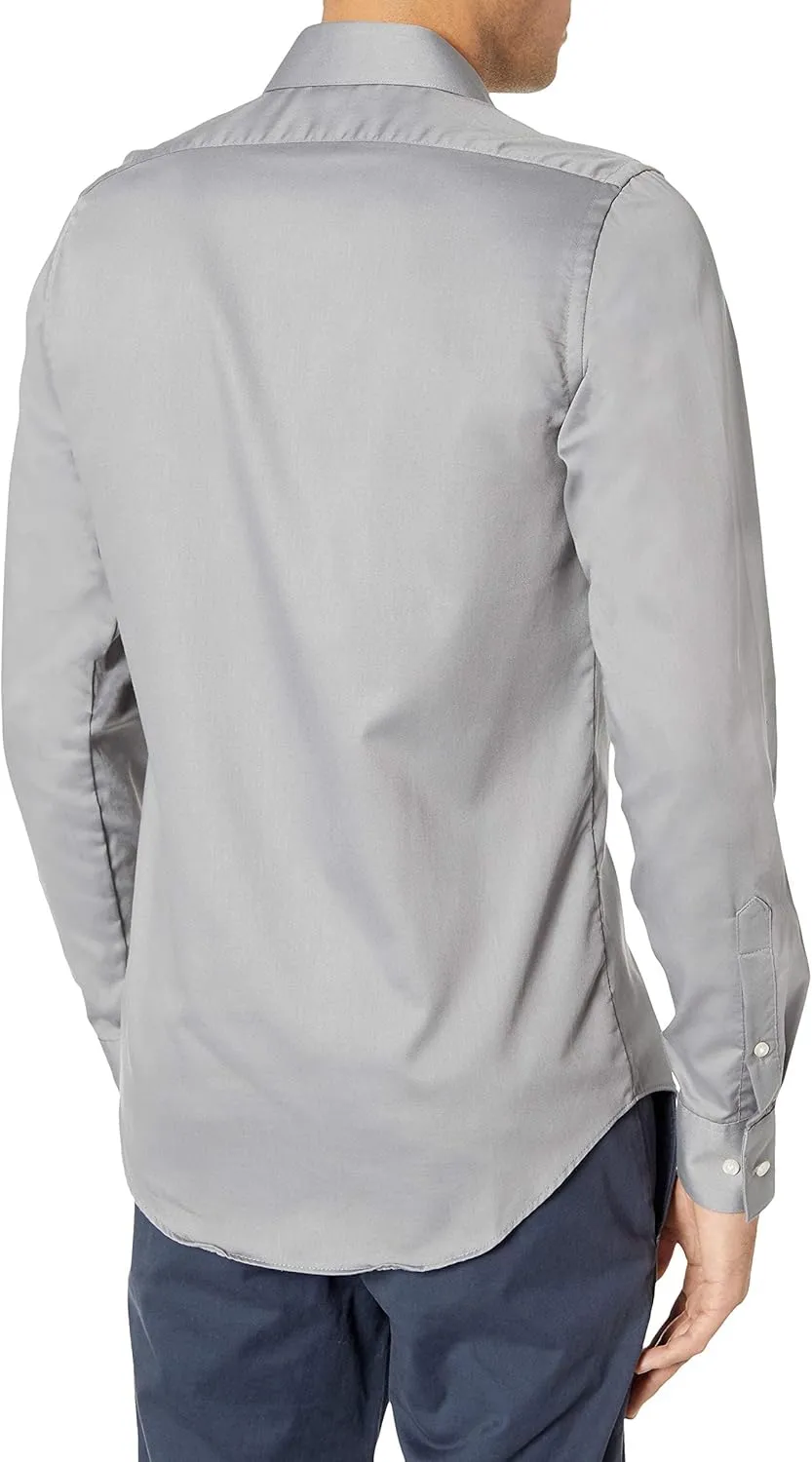 Van Heusen Men's Dress Shirts Fitted Lux Sateen Stretch Solid Spread Collar