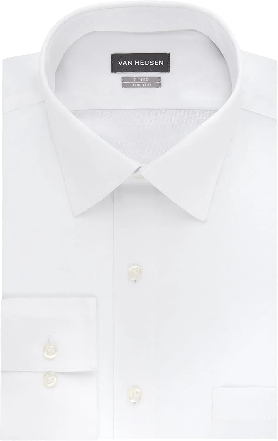 Van Heusen Men's Dress Shirts Fitted Lux Sateen Stretch Solid Spread Collar