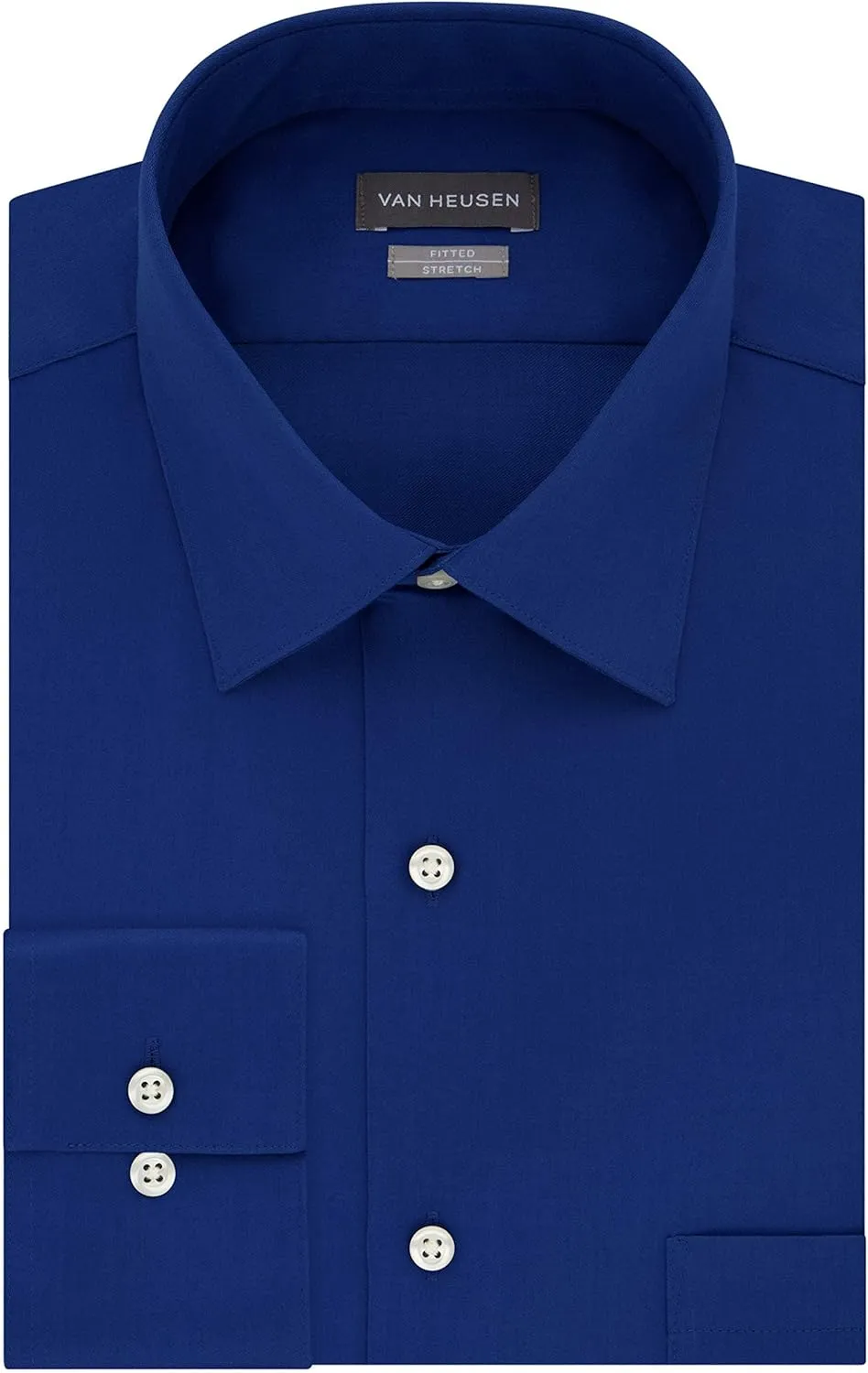 Van Heusen Men's Dress Shirts Fitted Lux Sateen Stretch Solid Spread Collar