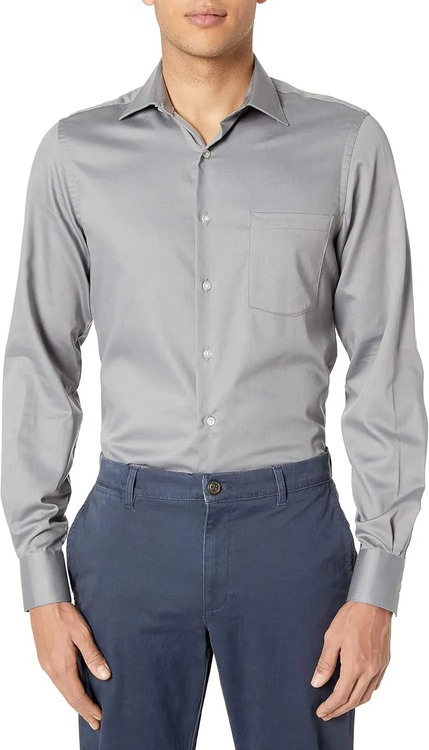 Van Heusen Men's Dress Shirts Fitted Lux Sateen Stretch Solid Spread Collar