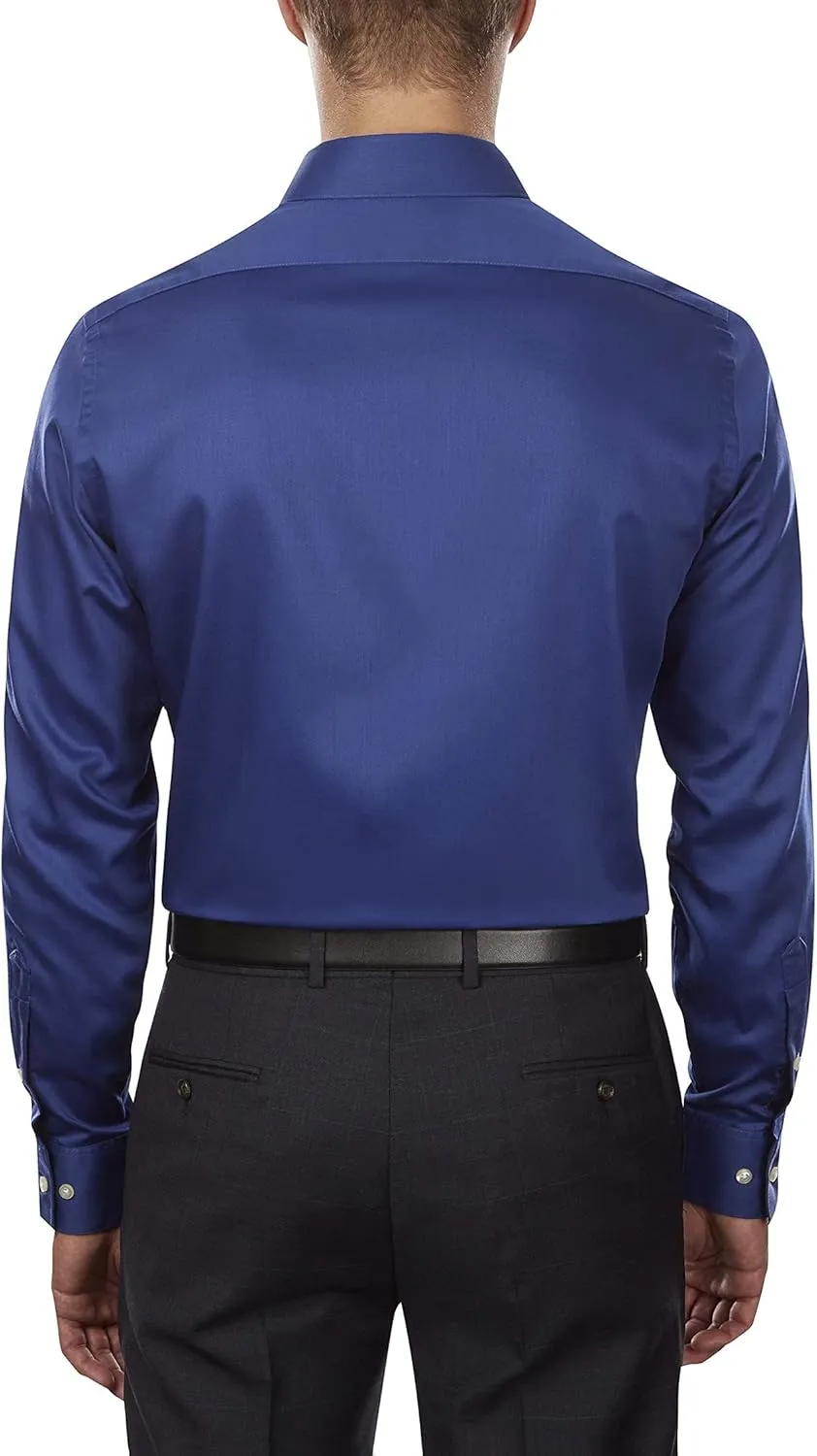 Van Heusen Men's Dress Shirts Fitted Lux Sateen Stretch Solid Spread Collar