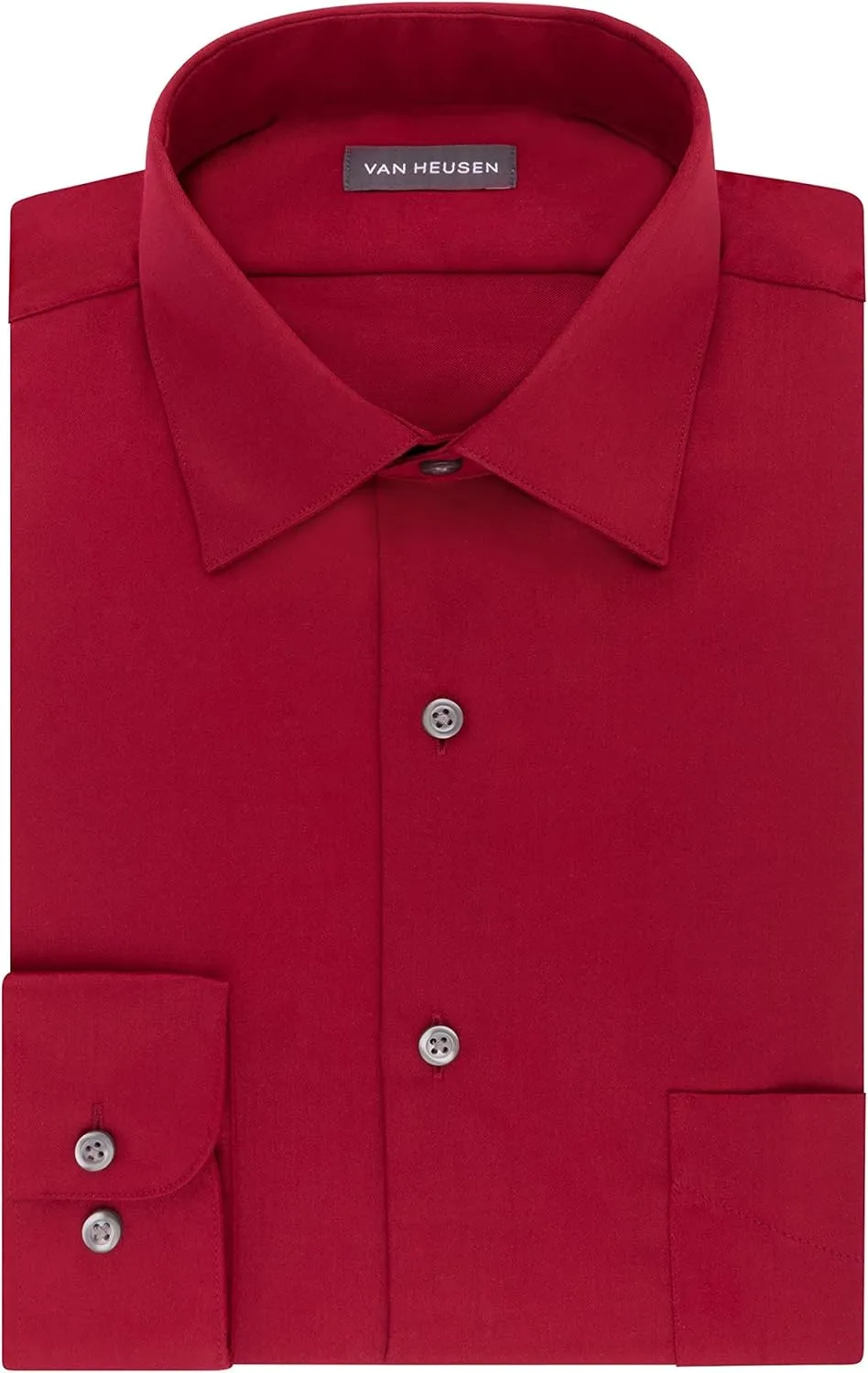 Van Heusen Men's Dress Shirts Fitted Lux Sateen Stretch Solid Spread Collar
