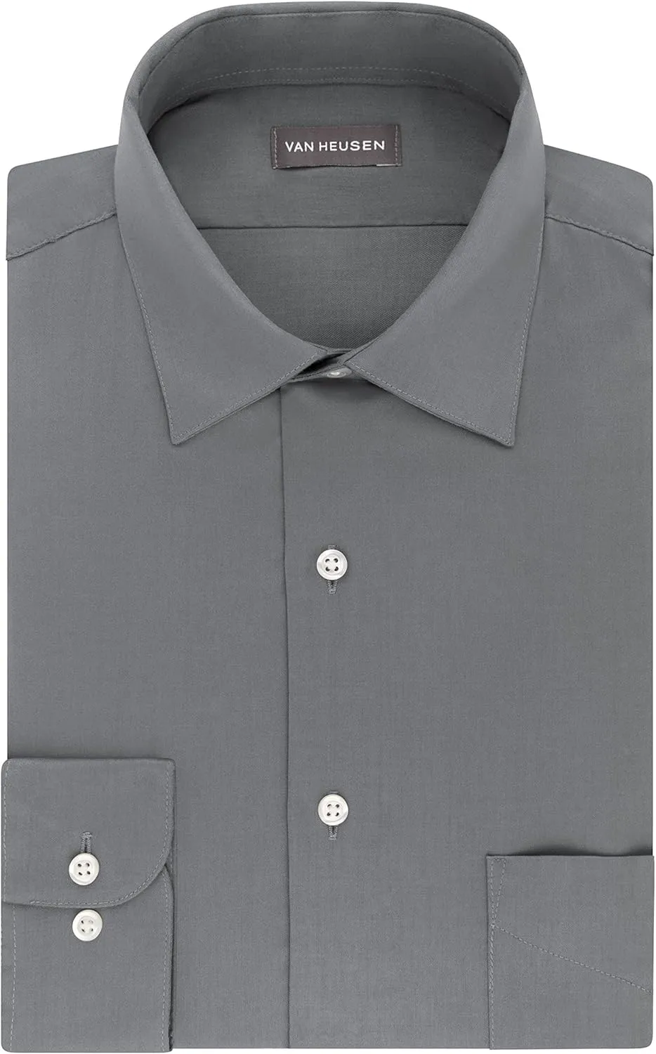 Van Heusen Men's Dress Shirts Fitted Lux Sateen Stretch Solid Spread Collar