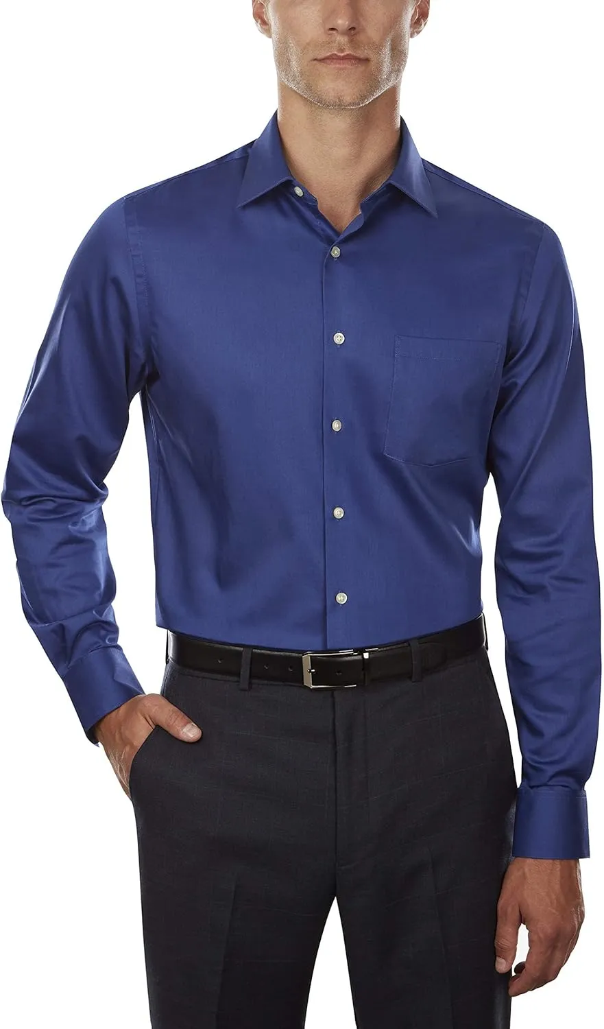 Van Heusen Men's Dress Shirts Fitted Lux Sateen Stretch Solid Spread Collar