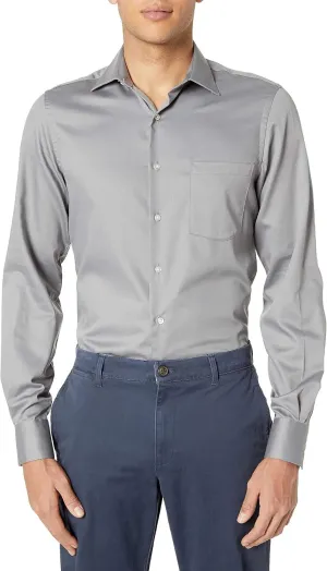 Van Heusen Men's Dress Shirts Fitted Lux Sateen Stretch Solid Spread Collar