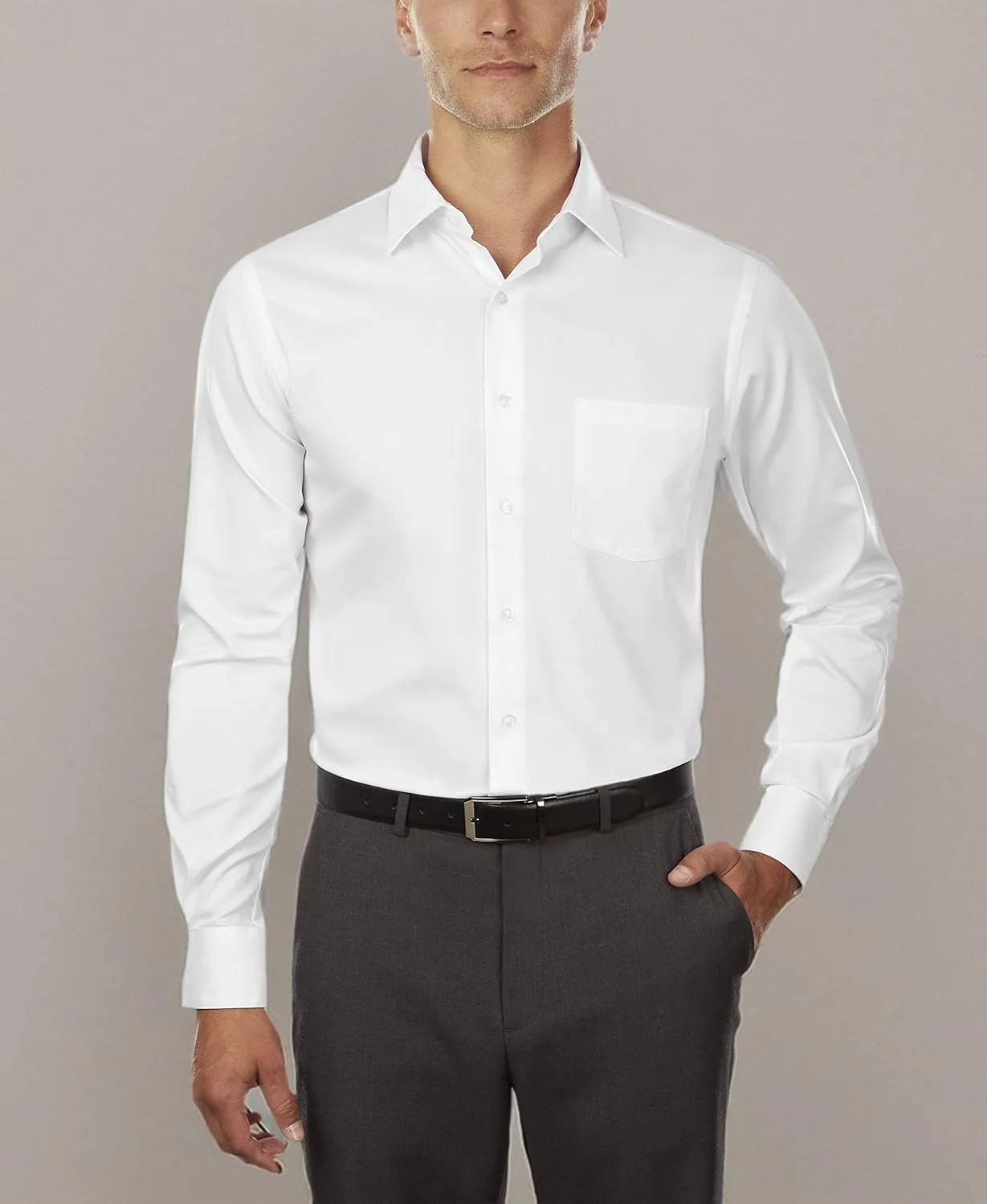 Van Heusen Men's Dress Shirts Fitted Lux Sateen Stretch Solid Spread Collar
