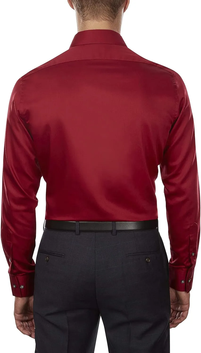Van Heusen Men's Dress Shirts Fitted Lux Sateen Stretch Solid Spread Collar