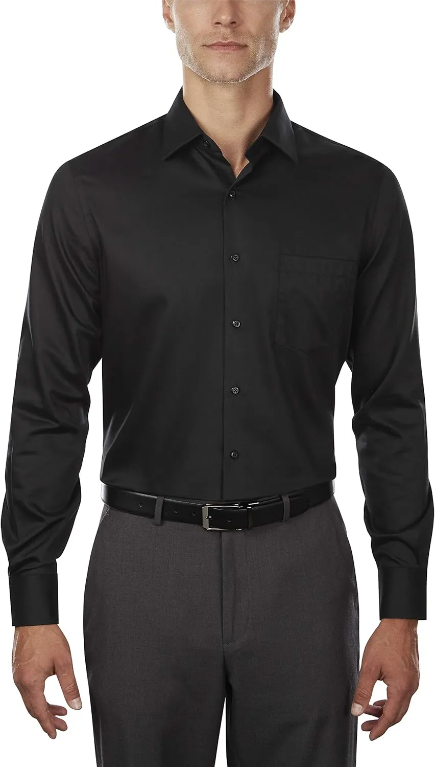 Van Heusen Men's Dress Shirts Fitted Lux Sateen Stretch Solid Spread Collar
