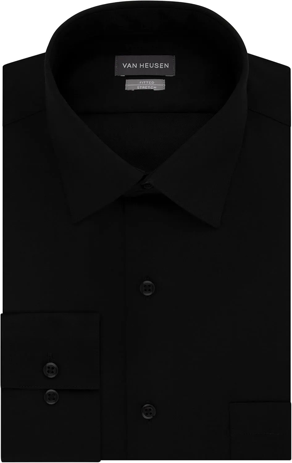 Van Heusen Men's Dress Shirts Fitted Lux Sateen Stretch Solid Spread Collar