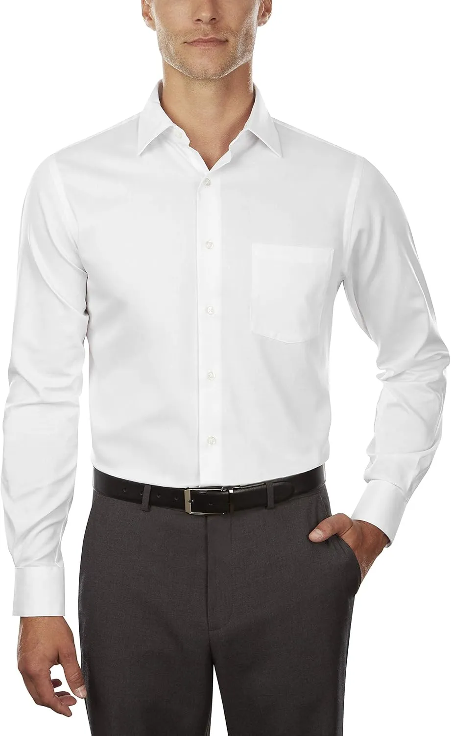 Van Heusen Men's Dress Shirts Fitted Lux Sateen Stretch Solid Spread Collar