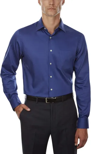 Van Heusen Men's Dress Shirts Fitted Lux Sateen Stretch Solid Spread Collar