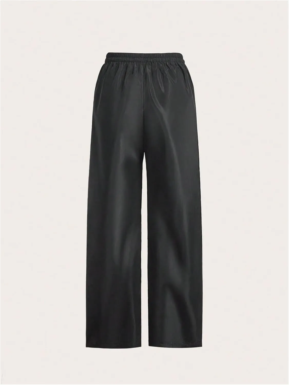 Verdusa Women's Number Striped Wide Leg Baggy Long Pants Drawstring Waist Straight Trousers