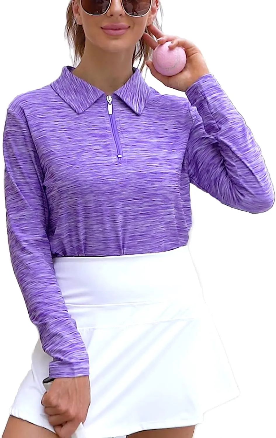 Viracy Womens Golf Shirt UPF50  Sun Protection Long Sleeve 1/4 Zip Up Polo Workout Tops Fast Dry Fit Moisture Wicking