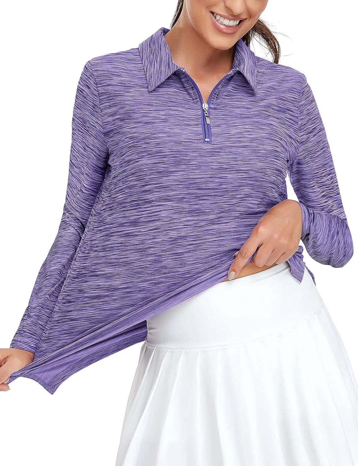 Viracy Womens Golf Shirt UPF50  Sun Protection Long Sleeve 1/4 Zip Up Polo Workout Tops Fast Dry Fit Moisture Wicking