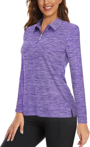 Viracy Womens Golf Shirt UPF50  Sun Protection Long Sleeve 1/4 Zip Up Polo Workout Tops Fast Dry Fit Moisture Wicking