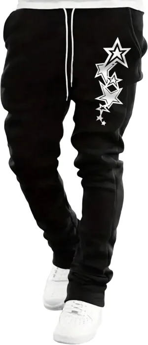 WDIRARA Men's Graphic Printed Stacked Sweatpants Flared Leg Y2K Drawstring Waisted Casual Jogger Pants with Pockets
