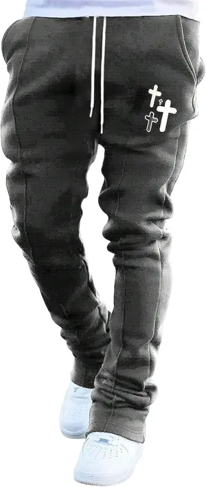 WDIRARA Men's Graphic Printed Stacked Sweatpants Flared Leg Y2K Drawstring Waisted Casual Jogger Pants with Pockets
