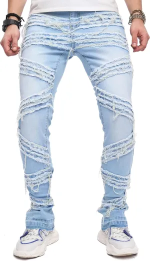 WEIBUMAOYI Men's Slim Fit Denim Pants Stacked Jeans Skinny Male Trousers