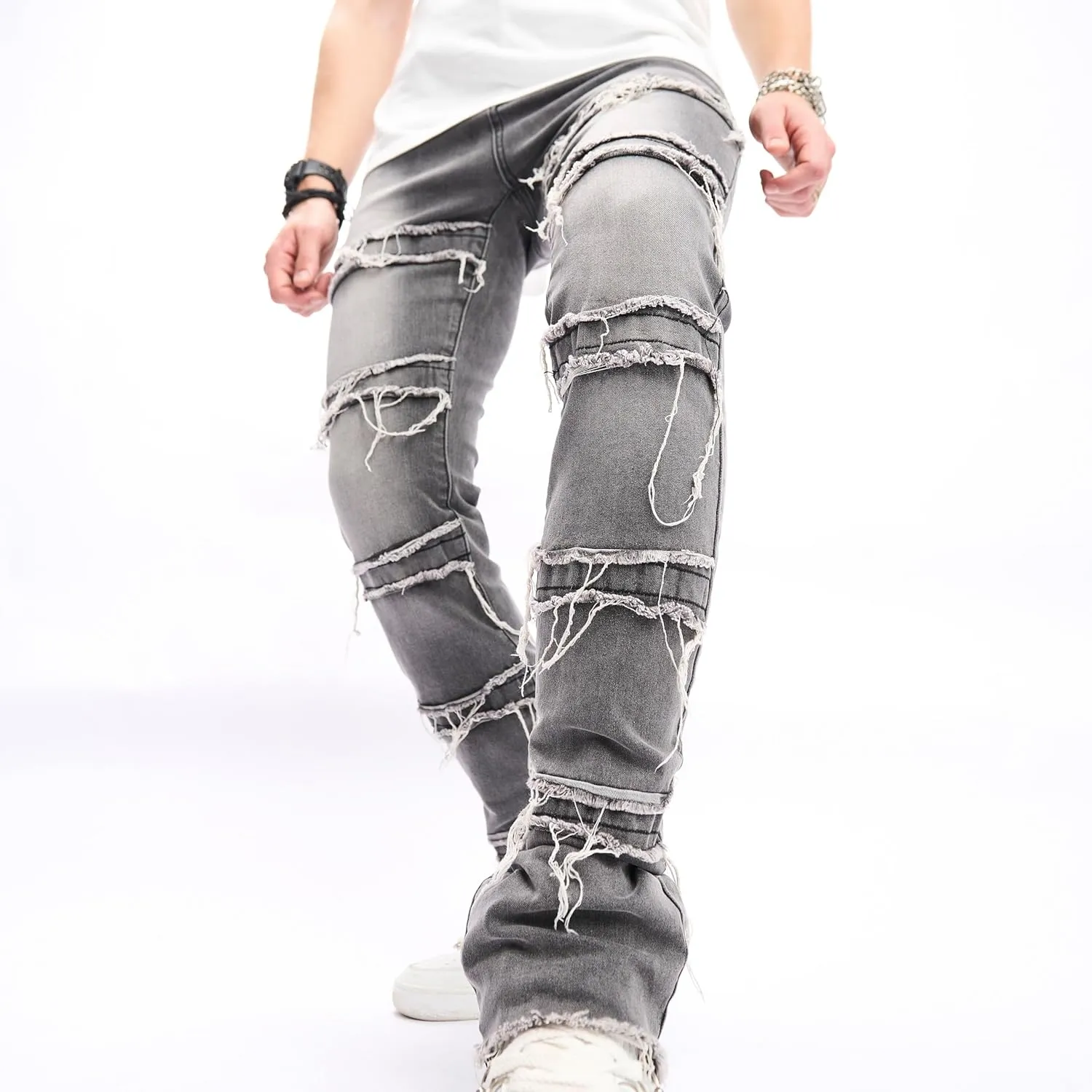 WEIBUMAOYI Men's Slim Fit Denim Pants Stacked Jeans Skinny Male Trousers