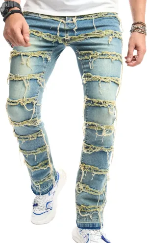 WEIBUMAOYI Men's Slim Fit Denim Pants Stacked Jeans Skinny Male Trousers