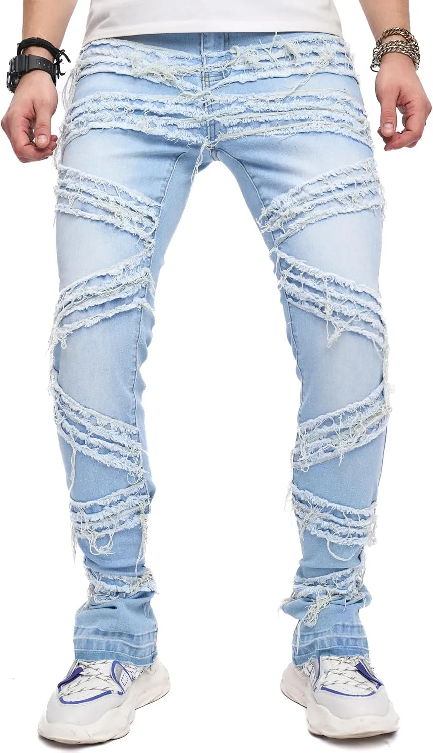 WEIBUMAOYI Men's Slim Fit Denim Pants Stacked Jeans Skinny Male Trousers