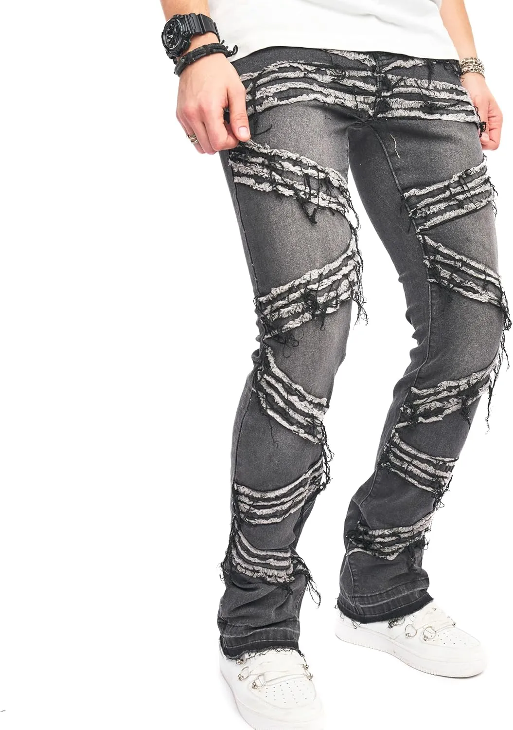 WEIBUMAOYI Men's Slim Fit Denim Pants Stacked Jeans Skinny Male Trousers