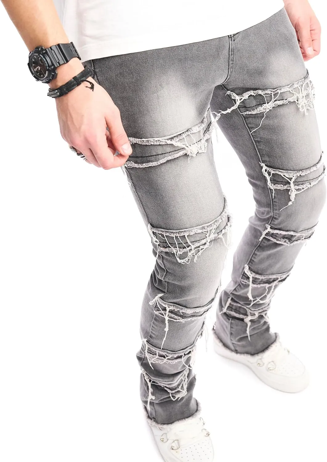 WEIBUMAOYI Men's Slim Fit Denim Pants Stacked Jeans Skinny Male Trousers