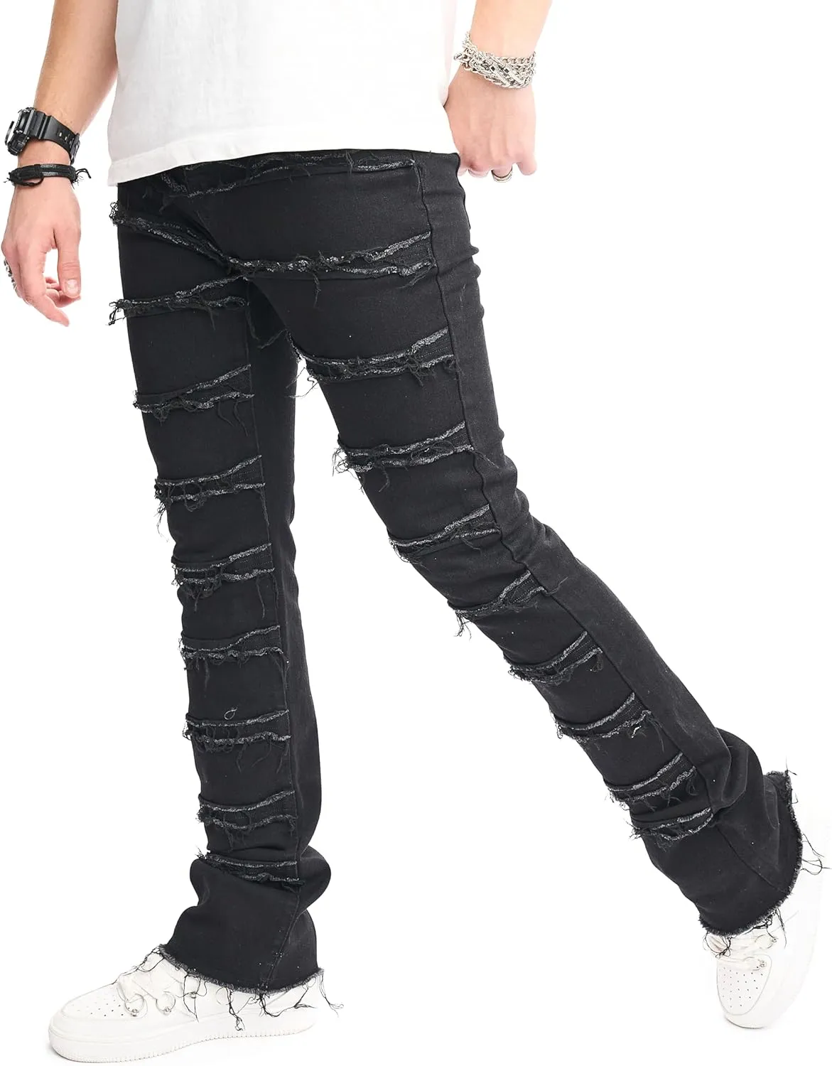 WEIBUMAOYI Men's Slim Fit Denim Pants Stacked Jeans Skinny Male Trousers