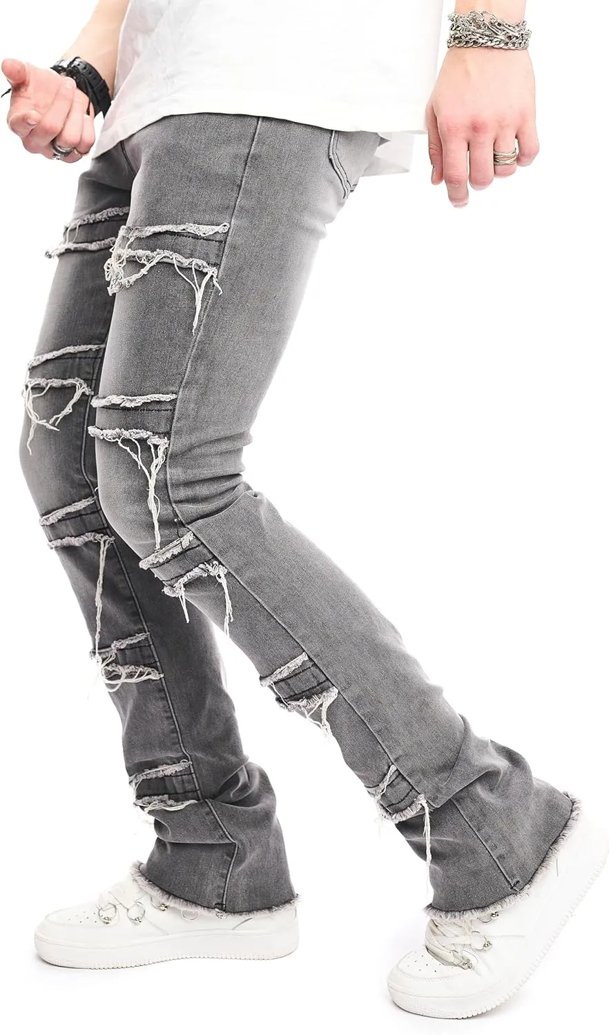 WEIBUMAOYI Men's Slim Fit Denim Pants Stacked Jeans Skinny Male Trousers