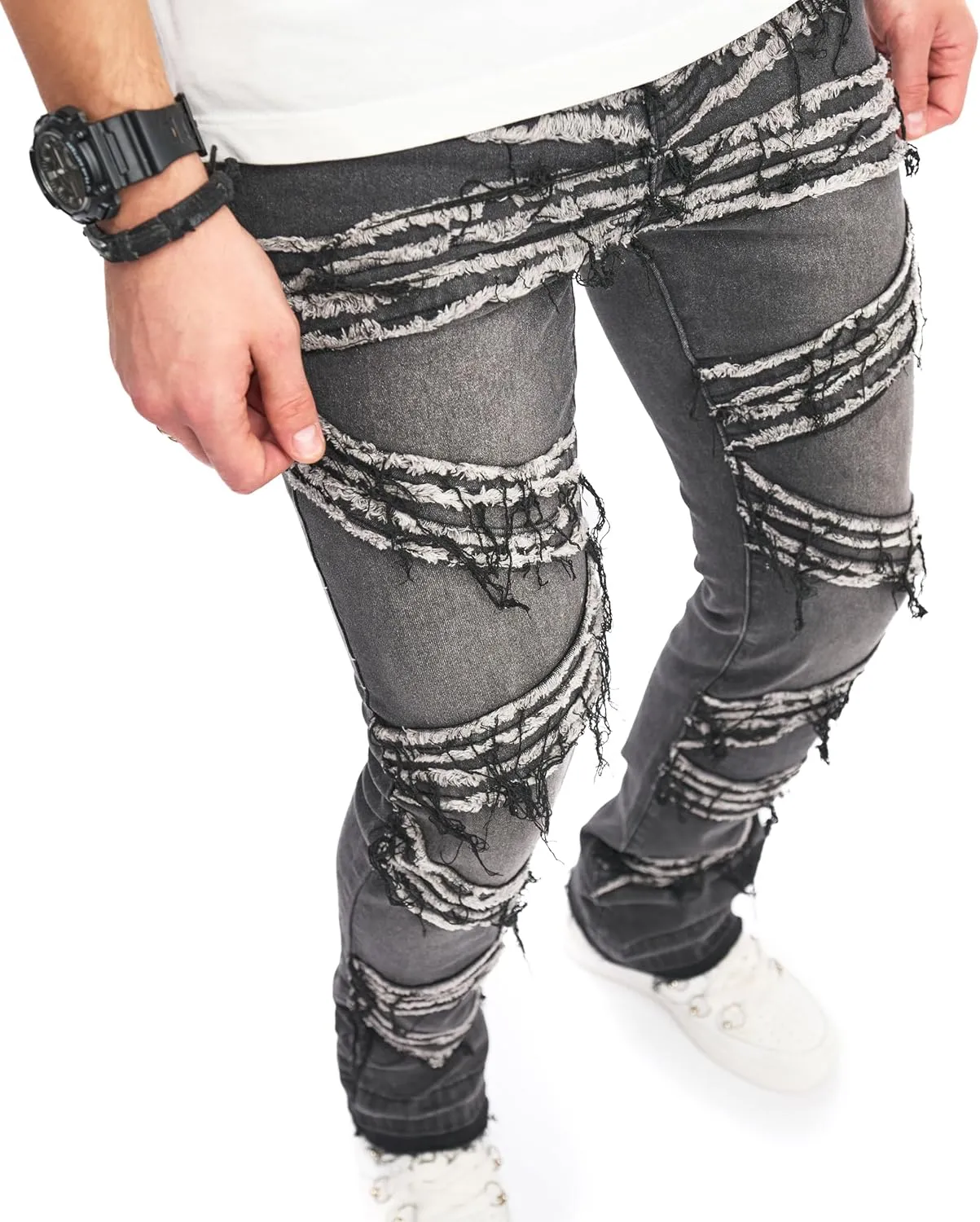 WEIBUMAOYI Men's Slim Fit Denim Pants Stacked Jeans Skinny Male Trousers