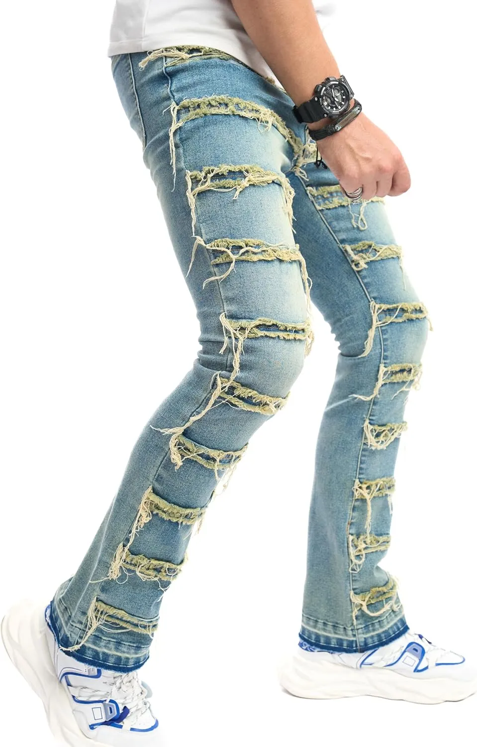 WEIBUMAOYI Men's Slim Fit Denim Pants Stacked Jeans Skinny Male Trousers