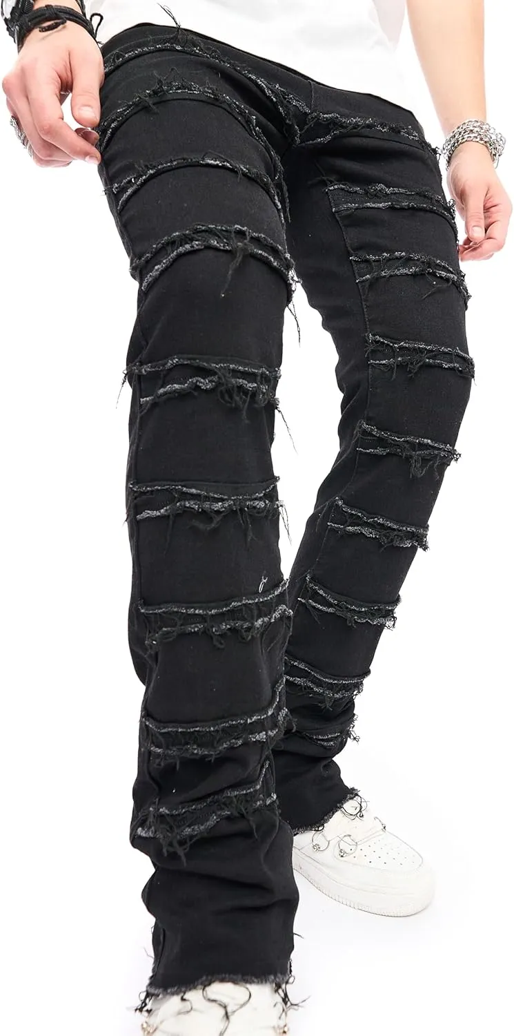 WEIBUMAOYI Men's Slim Fit Denim Pants Stacked Jeans Skinny Male Trousers