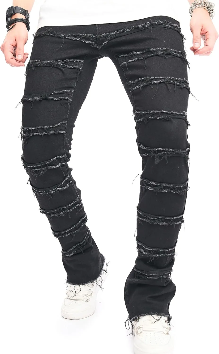 WEIBUMAOYI Men's Slim Fit Denim Pants Stacked Jeans Skinny Male Trousers