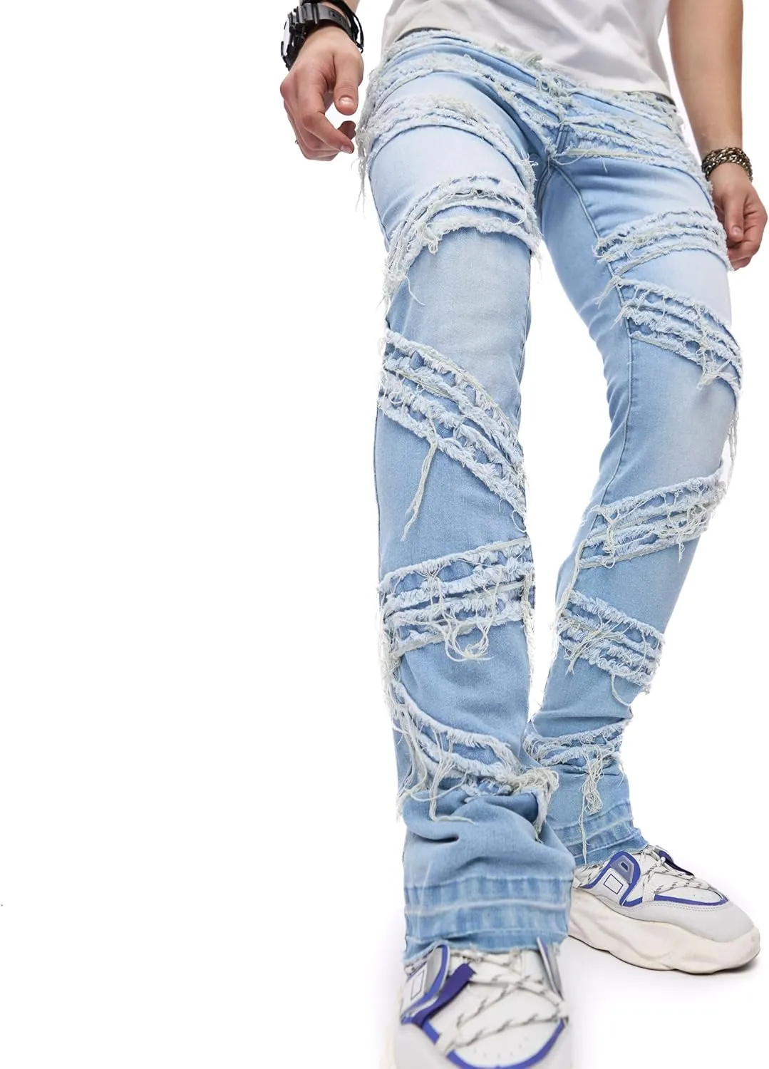 WEIBUMAOYI Men's Slim Fit Denim Pants Stacked Jeans Skinny Male Trousers