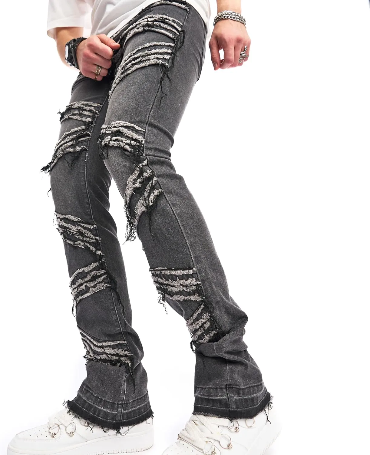 WEIBUMAOYI Men's Slim Fit Denim Pants Stacked Jeans Skinny Male Trousers