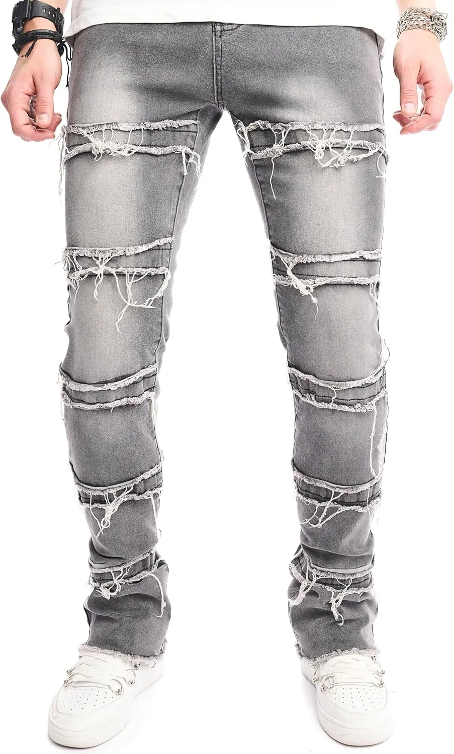 WEIBUMAOYI Men's Slim Fit Denim Pants Stacked Jeans Skinny Male Trousers
