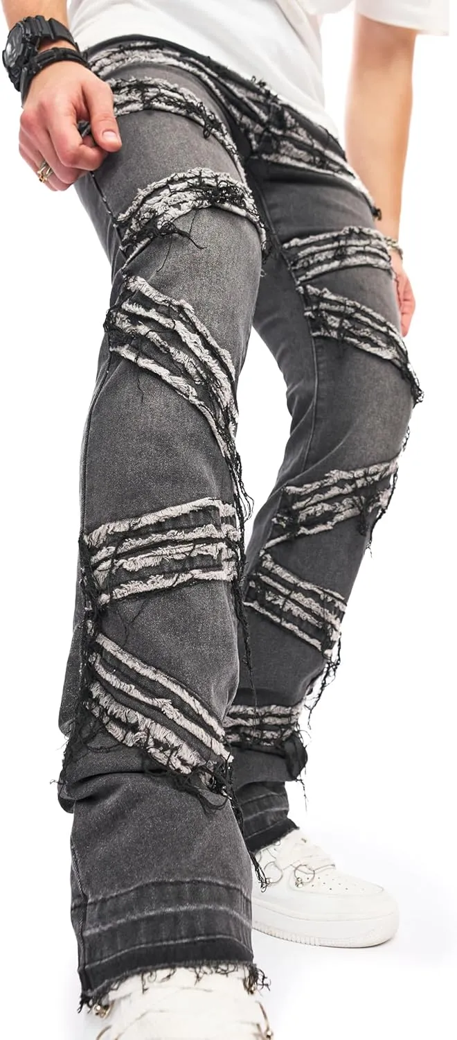WEIBUMAOYI Men's Slim Fit Denim Pants Stacked Jeans Skinny Male Trousers