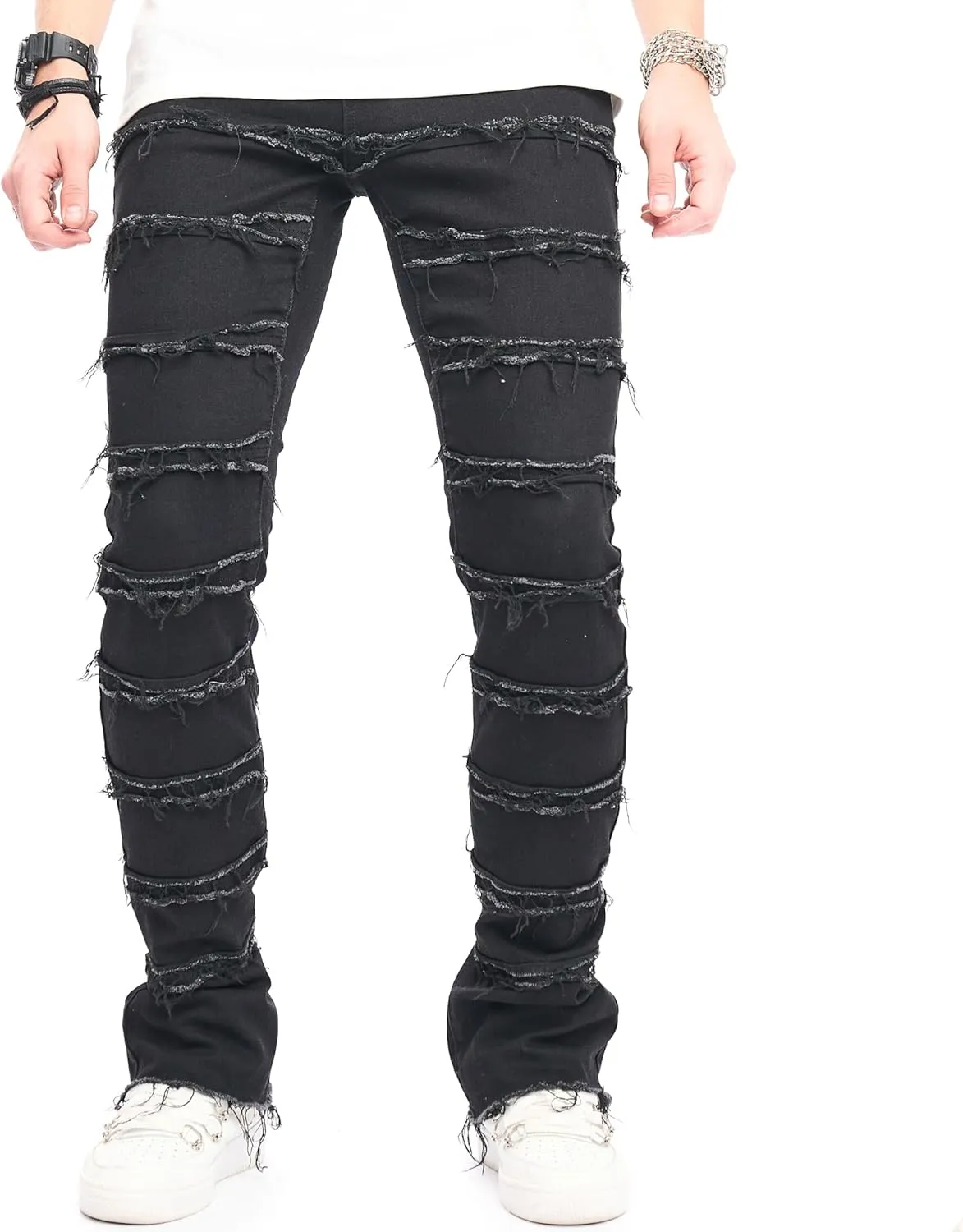 WEIBUMAOYI Men's Slim Fit Denim Pants Stacked Jeans Skinny Male Trousers