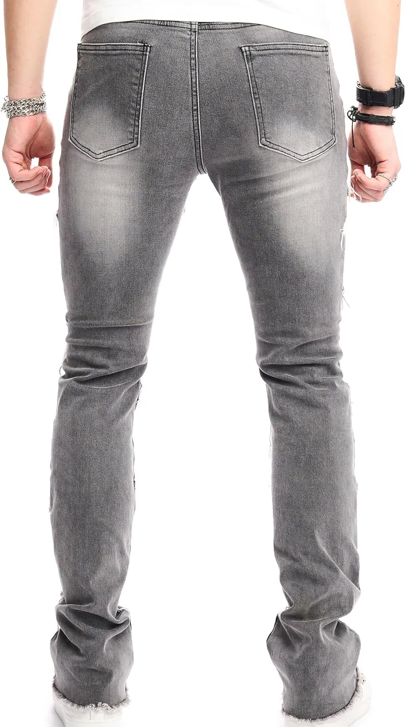 WEIBUMAOYI Men's Slim Fit Denim Pants Stacked Jeans Skinny Male Trousers