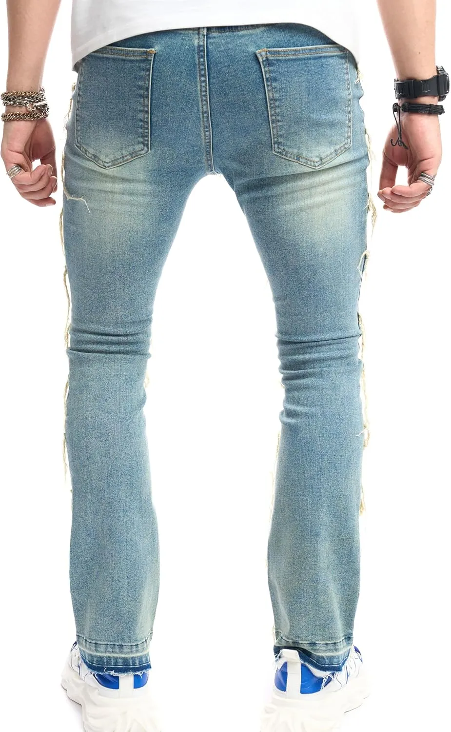 WEIBUMAOYI Men's Slim Fit Denim Pants Stacked Jeans Skinny Male Trousers