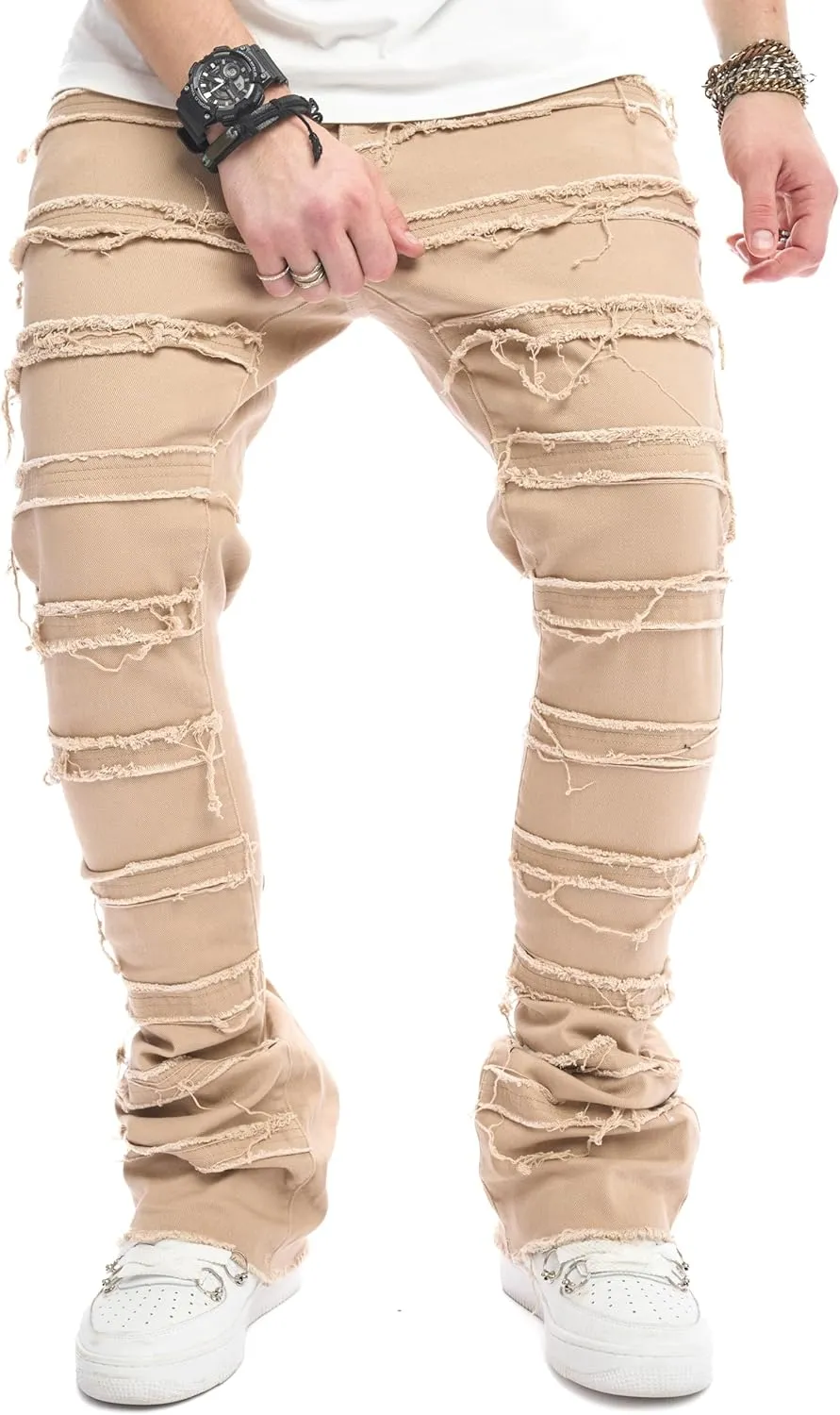 WEIBUMAOYI Men's Slim Fit Denim Pants Stacked Jeans Skinny Male Trousers