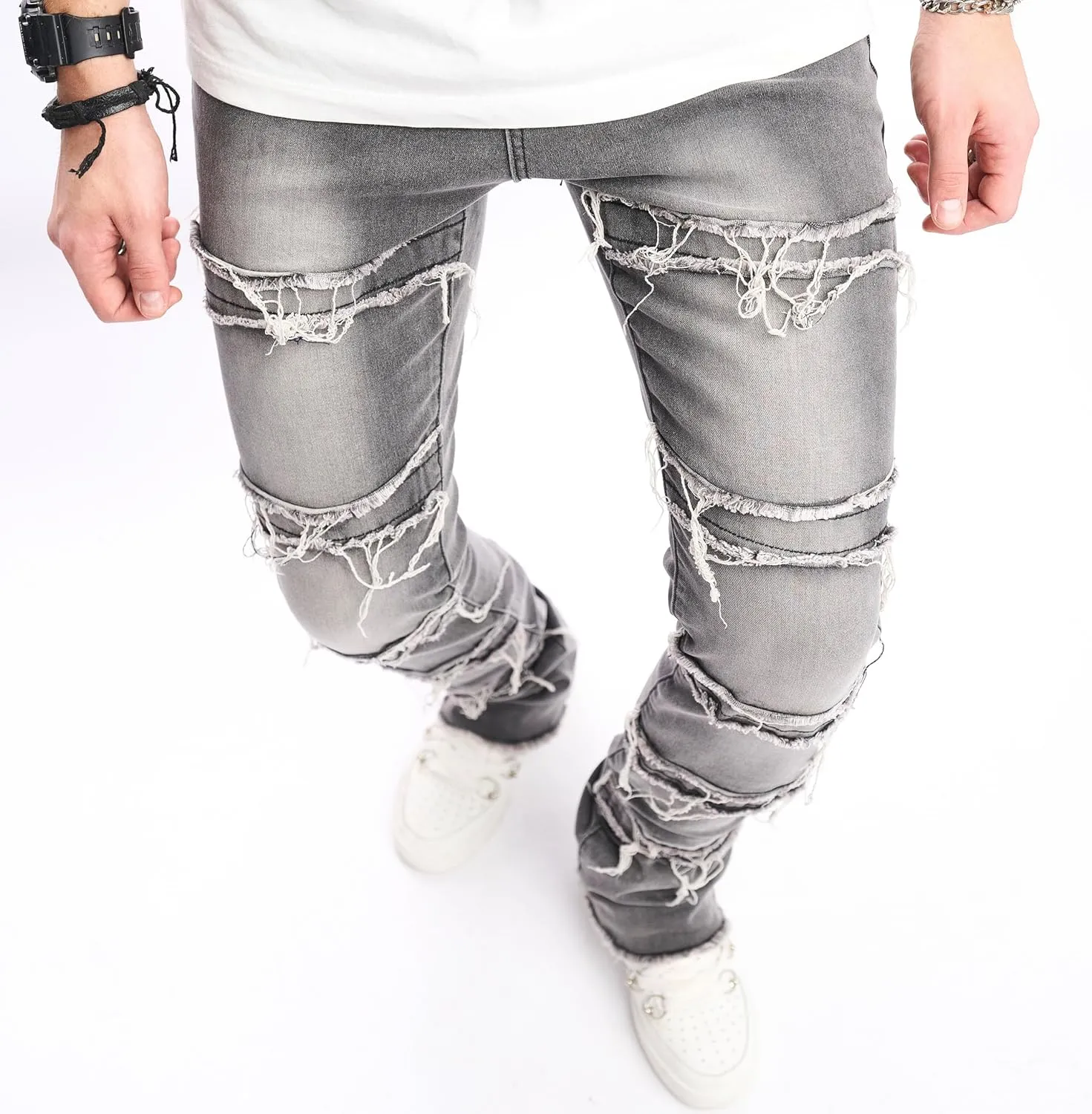 WEIBUMAOYI Men's Slim Fit Denim Pants Stacked Jeans Skinny Male Trousers