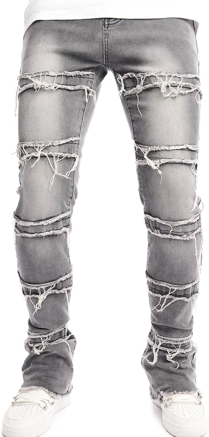 WEIBUMAOYI Men's Slim Fit Denim Pants Stacked Jeans Skinny Male Trousers