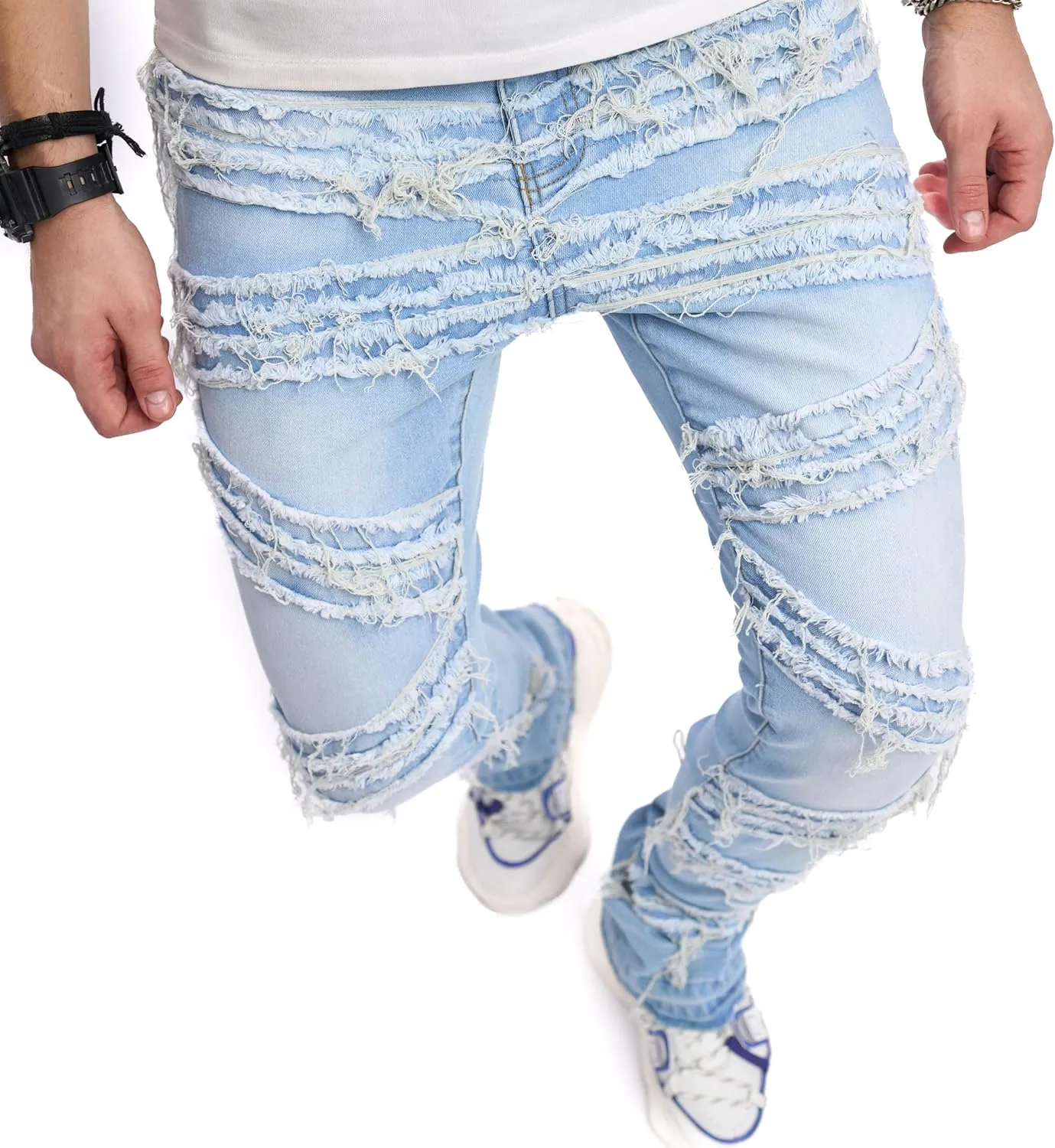 WEIBUMAOYI Men's Slim Fit Denim Pants Stacked Jeans Skinny Male Trousers