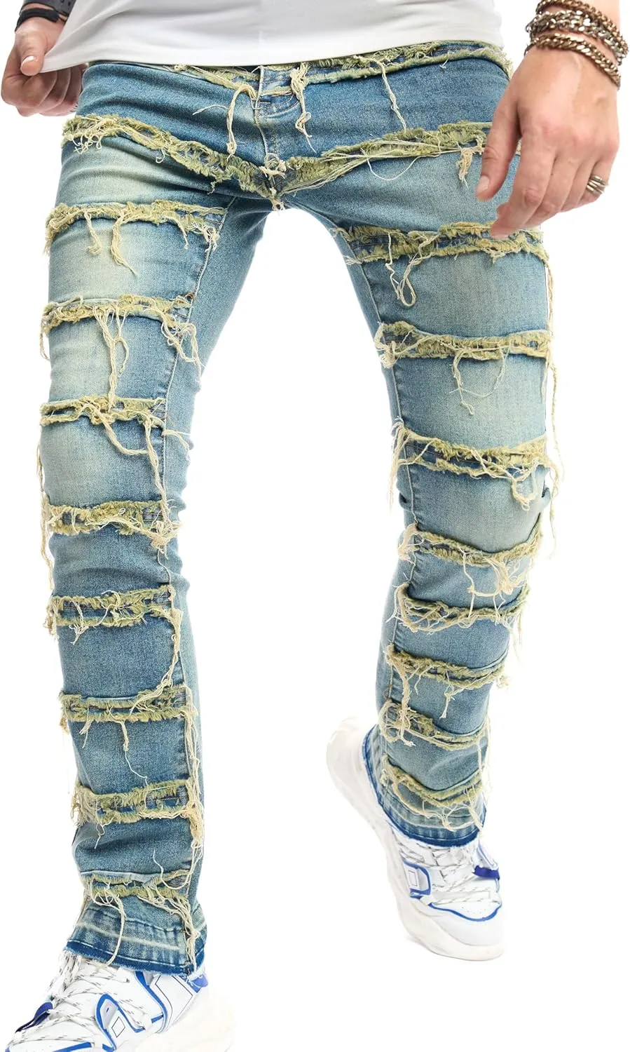 WEIBUMAOYI Men's Slim Fit Denim Pants Stacked Jeans Skinny Male Trousers